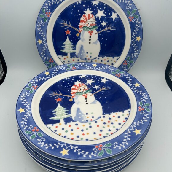 Set of 8 Vintage Noritake Epoch E115 Mr Snowman 10 7/8" dinner plate - Picture 1 of 5